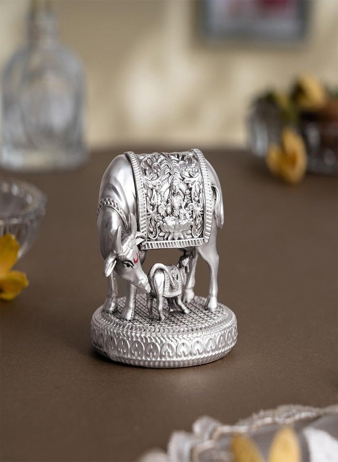Svastika Silver-Plated Kamdhenu Cow with Calf Idol | Auspicious Vastu Remedy for Wealth & Prosperity for Weddings & Housewarming (2.5 Inch) - Image 4